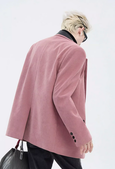 Shoulder Padded PU Leather Spliced Blazer Korean Street Fashion Blazer By Slim Black Shop Online at OH Vault