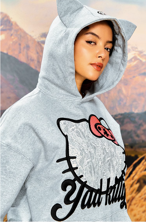 Yad Laced & Embroidered Kitty Hoodie Korean Street Fashion Hoodie By Yad Crew Shop Online at OH Vault