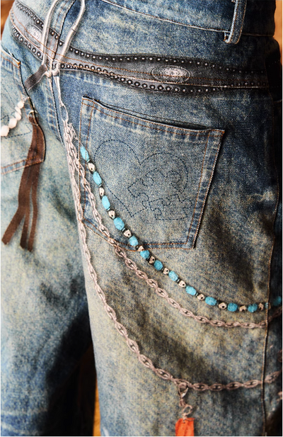 Ink-Splashed Chain Detail Jeans Korean Street Fashion Jeans By Yad Crew Shop Online at OH Vault