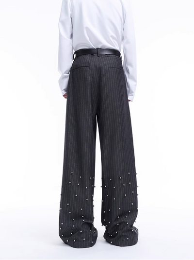 Striped Metal Rivet Double Breasted Blazer & Pleated Trousers Set Korean Street Fashion Clothing Set By Slim Black Shop Online at OH Vault