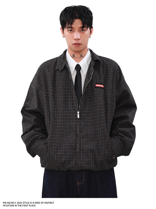 Classic Plaid Lapel Zipped Jacket Korean Street Fashion Jacket By Mr Nearly Shop Online at OH Vault