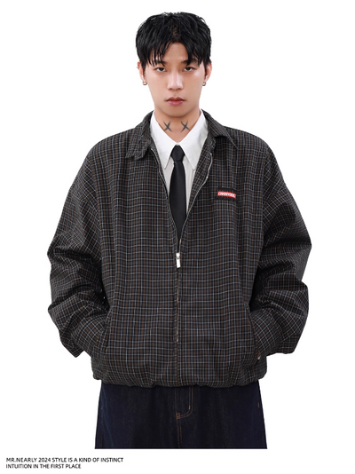 Classic Plaid Lapel Zipped Jacket Korean Street Fashion Jacket By Mr Nearly Shop Online at OH Vault