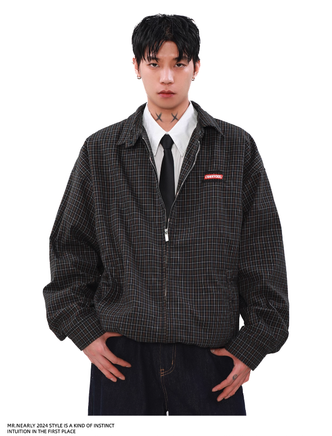 Classic Plaid Lapel Zipped Jacket Korean Street Fashion Jacket By Mr Nearly Shop Online at OH Vault