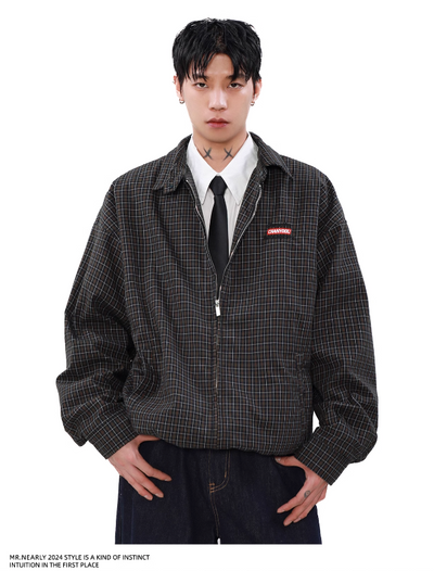 Classic Plaid Lapel Zipped Jacket Korean Street Fashion Jacket By Mr Nearly Shop Online at OH Vault