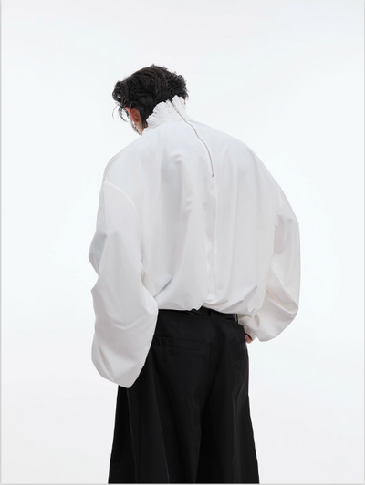 Pleated High Neck Half Zip Shirt Korean Street Fashion Shirt By Argue Culture Shop Online at OH Vault