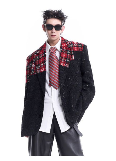 Starry Stitched Plaid Blazer Korean Street Fashion Blazer By Slim Black Shop Online at OH Vault