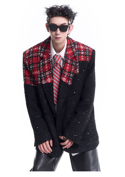 Starry Stitched Plaid Blazer Korean Street Fashion Blazer By Slim Black Shop Online at OH Vault