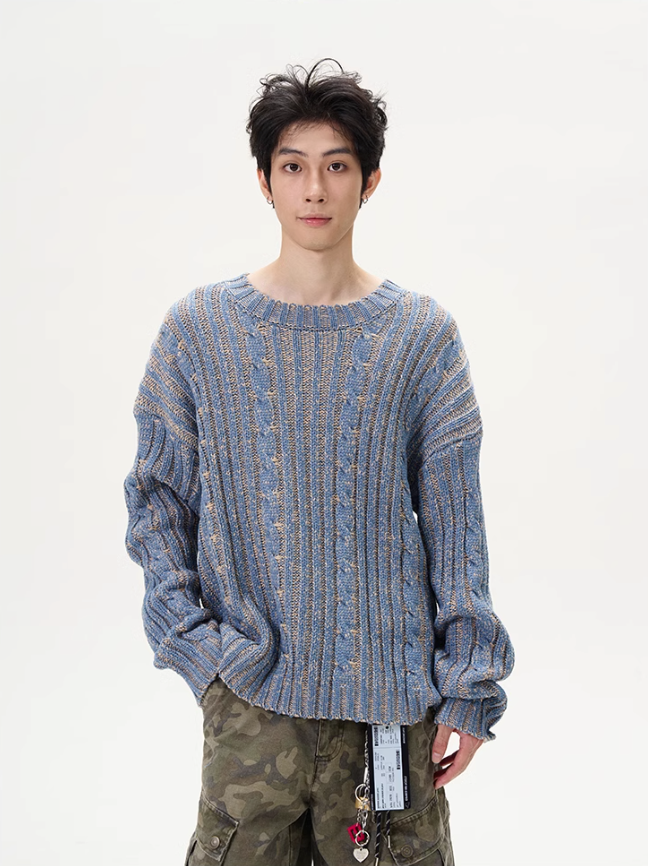 Twisted Knit Loose Fit Sweater Korean Street Fashion Sweater By 77Flight Shop Online at OH Vault