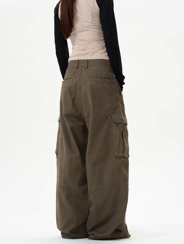 Solid Six-Pockets Cargo Pants Korean Street Fashion Pants By 77Flight Shop Online at OH Vault