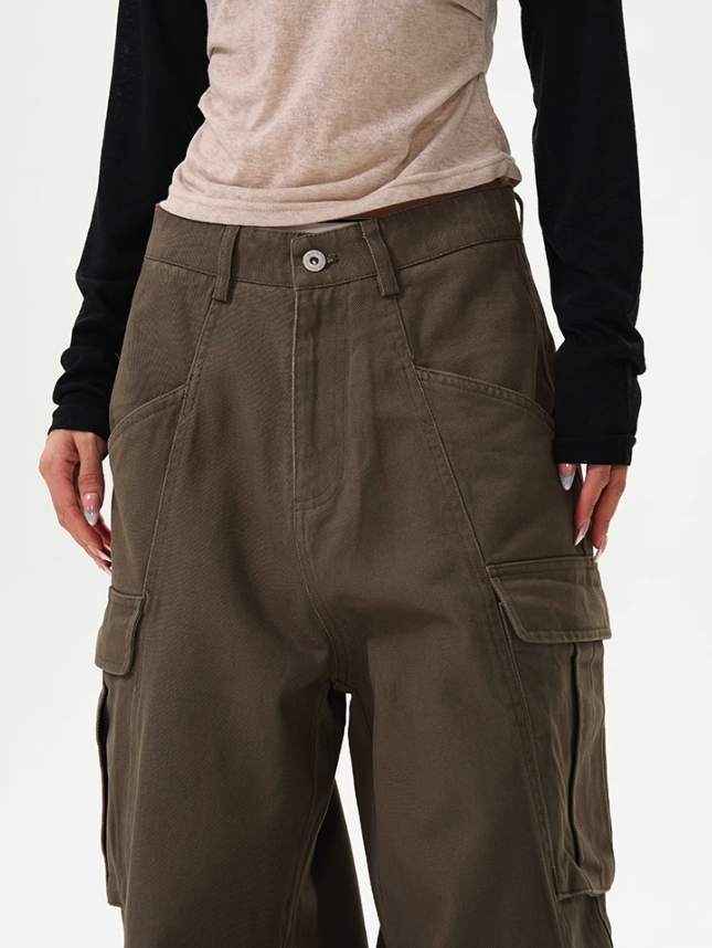 Solid Six-Pockets Cargo Pants Korean Street Fashion Pants By 77Flight Shop Online at OH Vault