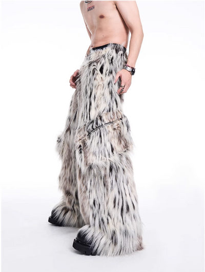 Furry Leopard Jacket & Side Pocket Pants Set Korean Street Fashion Clothing Set By Slim Black Shop Online at OH Vault