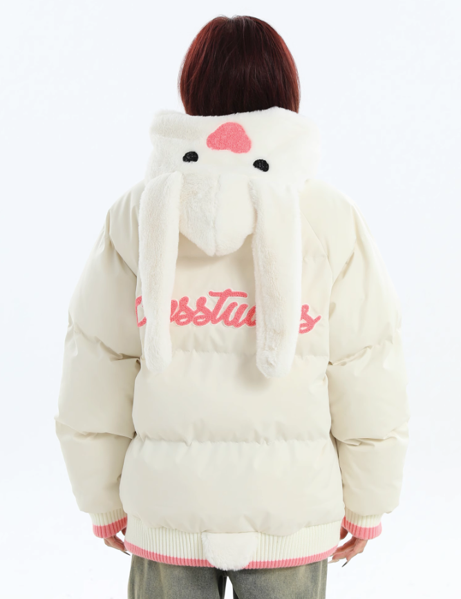 Spliced Rabbit/Bear Hooded Puffer Jacket Korean Street Fashion Jacket By INS Korea Shop Online at OH Vault