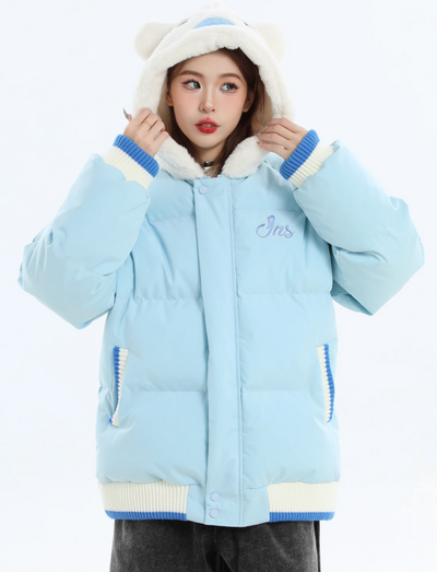 Spliced Rabbit/Bear Hooded Puffer Jacket Korean Street Fashion Jacket By INS Korea Shop Online at OH Vault