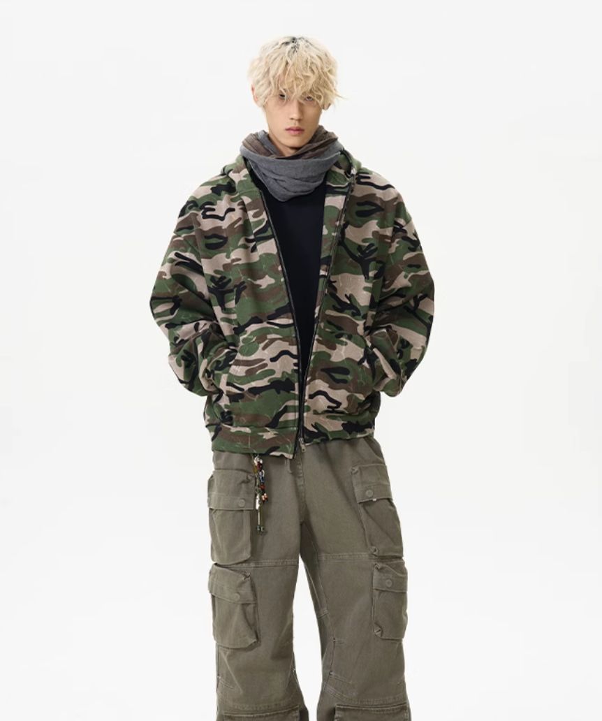 Camouflage Zip-Up Hoodie Korean Street Fashion Hoodie By A PUEE Shop Online at OH Vault