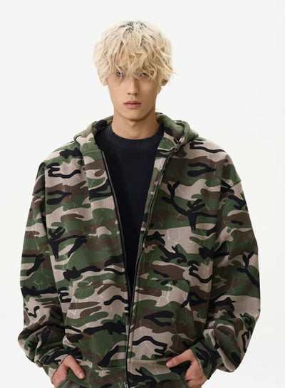 Camouflage Zip-Up Hoodie Korean Street Fashion Hoodie By A PUEE Shop Online at OH Vault