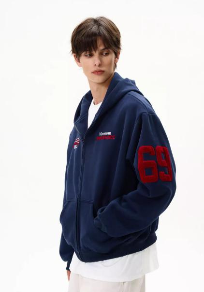 Flocking Embroidery Zip-Up Hoodie Korean Street Fashion Hoodie By MaxDstr Shop Online at OH Vault