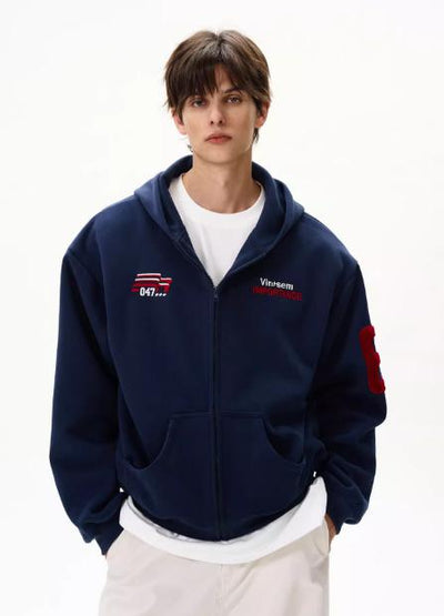 Flocking Embroidery Zip-Up Hoodie Korean Street Fashion Hoodie By MaxDstr Shop Online at OH Vault