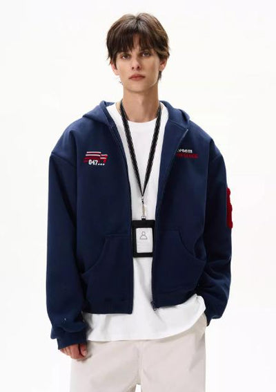 Flocking Embroidery Zip-Up Hoodie Korean Street Fashion Hoodie By MaxDstr Shop Online at OH Vault