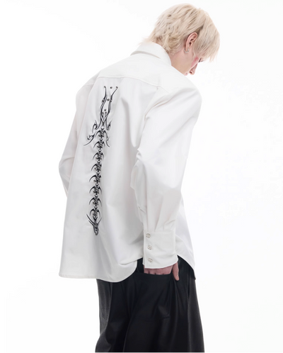 Back Spine Embroidered Tie Shirt Korean Street Fashion Shirt By Argue Culture Shop Online at OH Vault