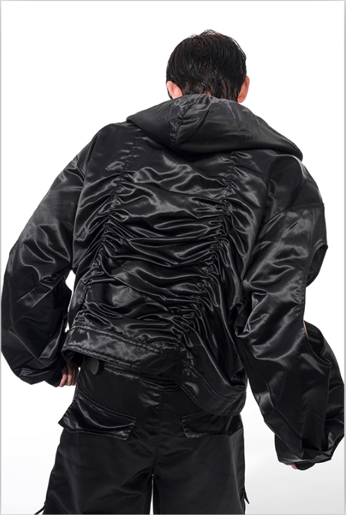 Structured Cut-Out Hooded Jacket & Pleated Pants Set Korean Street Fashion Clothing Set By Slim Black Shop Online at OH Vault