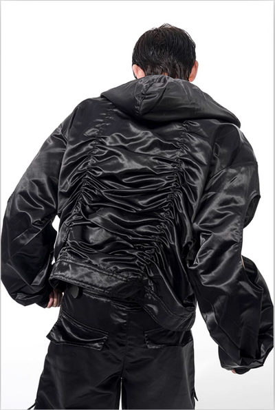 Structured Cut-Out Hooded Jacket & Pleated Pants Set Korean Street Fashion Clothing Set By Slim Black Shop Online at OH Vault
