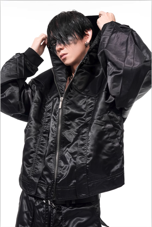 Structured Cut-Out Hooded Jacket & Pleated Pants Set Korean Street Fashion Clothing Set By Slim Black Shop Online at OH Vault