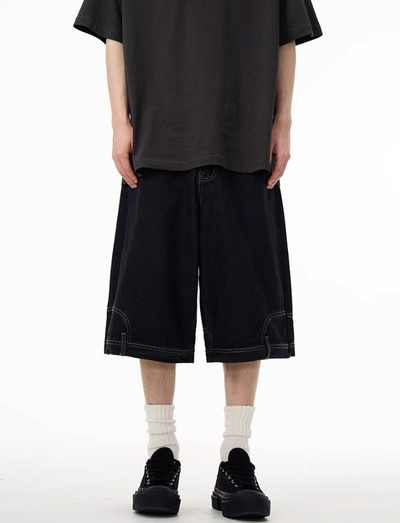 Flipped Back Denim Shorts Korean Street Fashion Shorts By 77Flight Shop Online at OH Vault