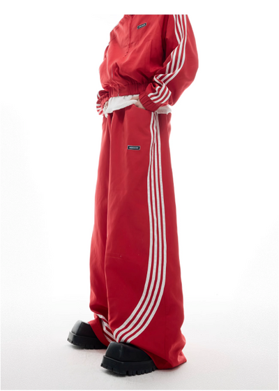 Four-Bar Athletic Jacket & Loose Pants Set Korean Street Fashion Clothing Set By Argue Culture Shop Online at OH Vault