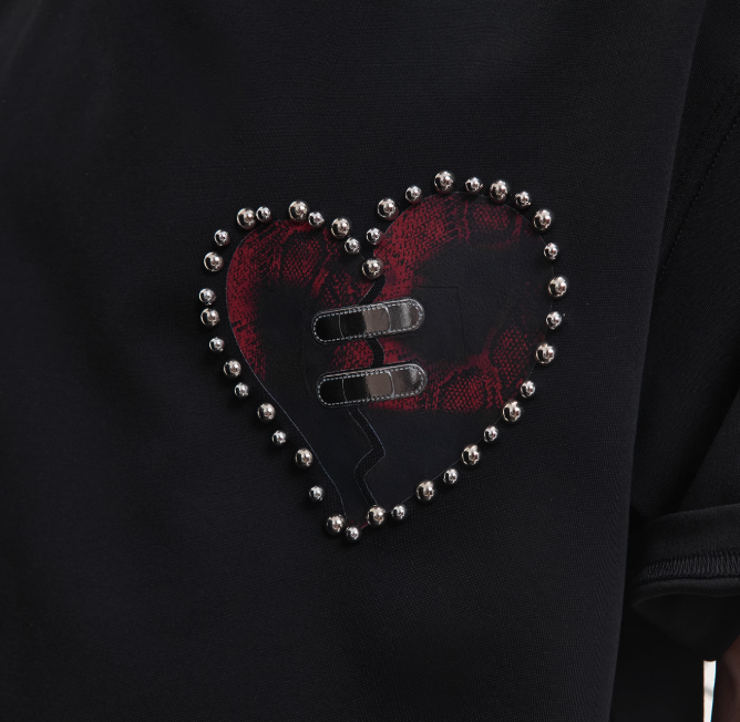 Metallic Beads Heart Relax Fit T-Shirt Korean Street Fashion T-Shirt By Argue Culture Shop Online at OH Vault