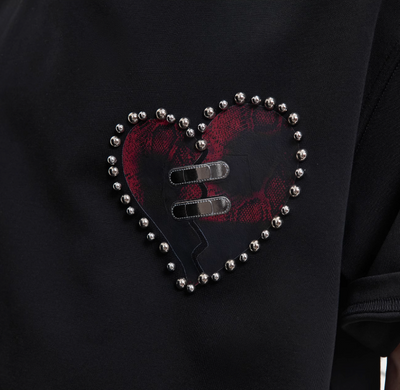 Metallic Beads Heart Relax Fit T-Shirt Korean Street Fashion T-Shirt By Argue Culture Shop Online at OH Vault