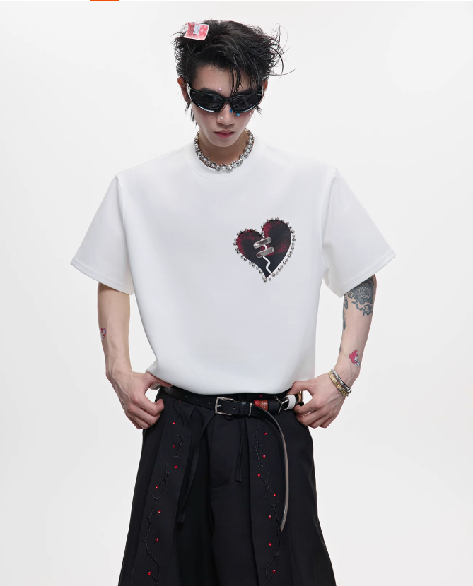 Metallic Beads Heart Relax Fit T-Shirt Korean Street Fashion T-Shirt By Argue Culture Shop Online at OH Vault
