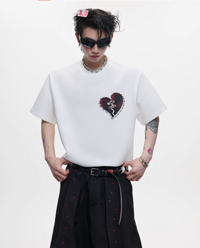 Metallic Beads Heart Relax Fit T-Shirt Korean Street Fashion T-Shirt By Argue Culture Shop Online at OH Vault