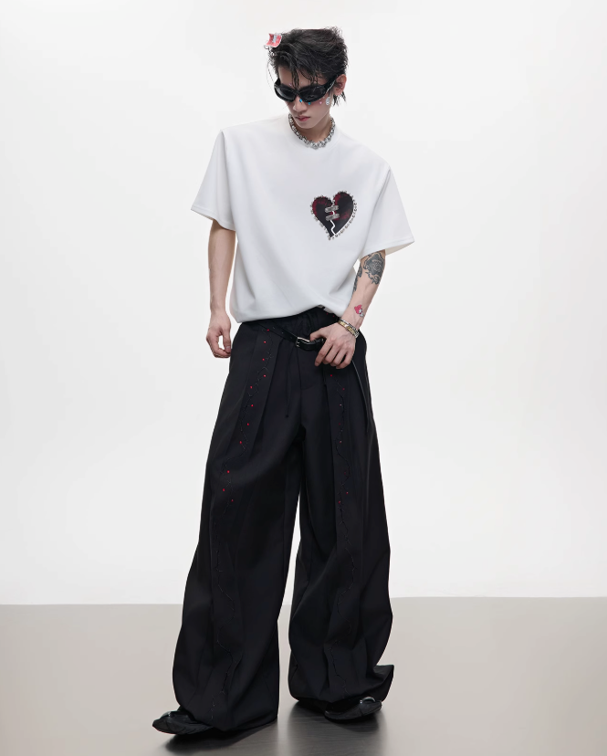 Metallic Beads Heart Relax Fit T-Shirt Korean Street Fashion T-Shirt By Argue Culture Shop Online at OH Vault