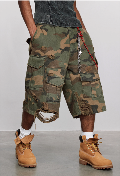 Distressed Camouflage Cargo Shorts Korean Street Fashion Shorts By ANTIDOTE Shop Online at OH Vault