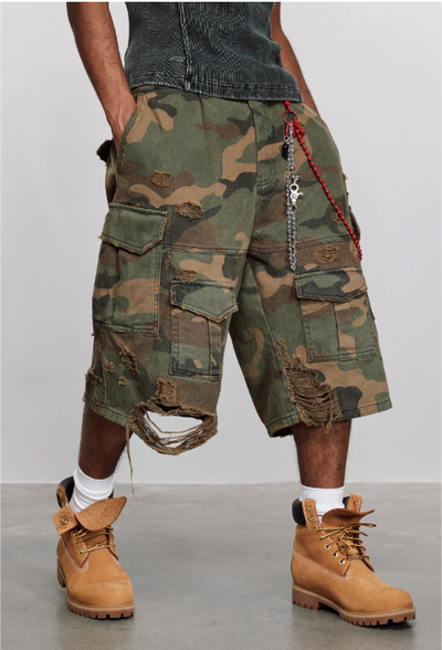 Distressed Camouflage Cargo Shorts Korean Street Fashion Shorts By ANTIDOTE Shop Online at OH Vault