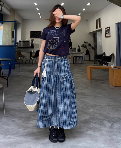 Spliced Plaid Long Skirt Korean Street Fashion Skirt By Made Extreme Shop Online at OH Vault