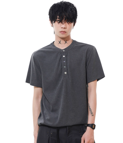 Textured Henley Collar T-Shirt Korean Street Fashion T-Shirt By Mr Nearly Shop Online at OH Vault