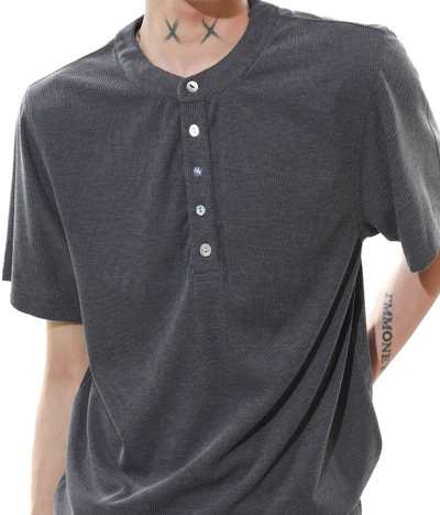 Textured Henley Collar T-Shirt Korean Street Fashion T-Shirt By Mr Nearly Shop Online at OH Vault
