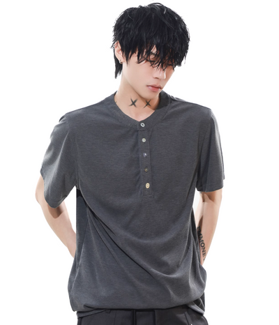 Textured Henley Collar T-Shirt Korean Street Fashion T-Shirt By Mr Nearly Shop Online at OH Vault