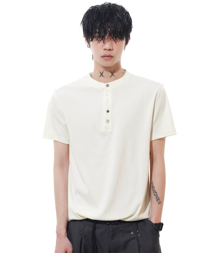 Textured Henley Collar T-Shirt Korean Street Fashion T-Shirt By Mr Nearly Shop Online at OH Vault
