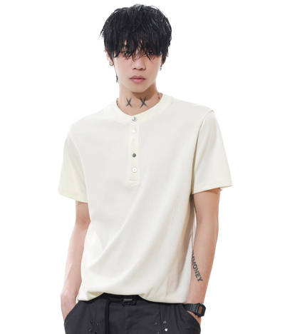 Textured Henley Collar T-Shirt Korean Street Fashion T-Shirt By Mr Nearly Shop Online at OH Vault
