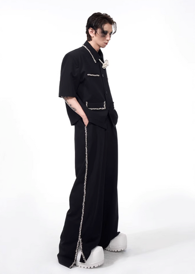 Rhinestone Deco S/S Blazer & Pants Set Korean Street Fashion Clothing Set By Slim Black Shop Online at OH Vault