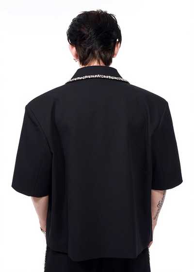 Rhinestone Deco S/S Blazer & Pants Set Korean Street Fashion Clothing Set By Slim Black Shop Online at OH Vault