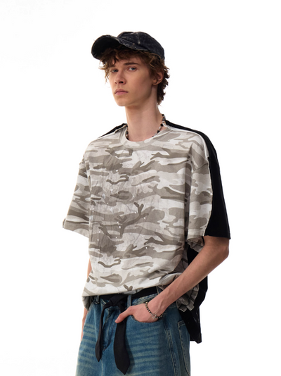 Splatter Camouflage Layered T-Shirt Korean Street Fashion T-Shirt By Mr Nearly Shop Online at OH Vault