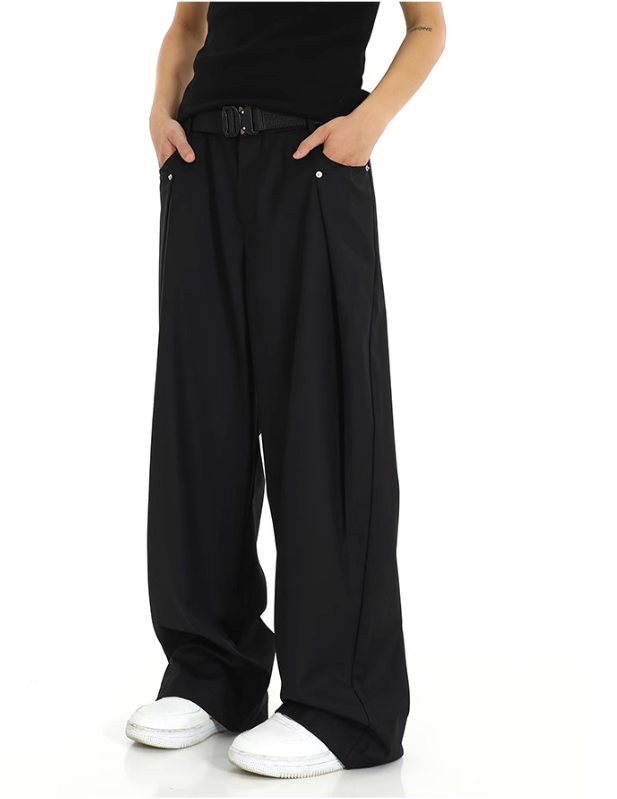 Casual Side Button Pleated Pants Korean Street Fashion Pants By MEBXX Shop Online at OH Vault