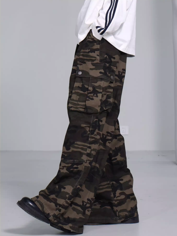 【即日発送】BlankProduct.Camouflage Wide Cargo Camouflage Print Wide Leg Cargo Pants