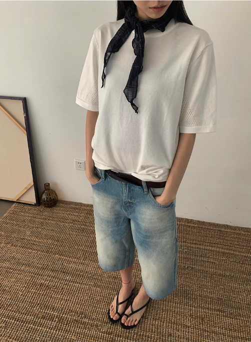 Basic Round Neck Knitted T-Shirt Korean Street Fashion T-Shirt By In Knots Shop Online at OH Vault