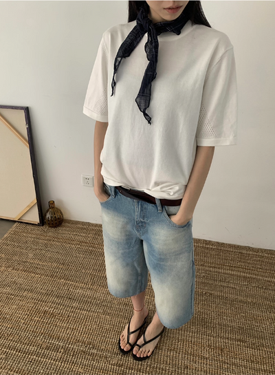 Basic Round Neck Knitted T-Shirt Korean Street Fashion T-Shirt By In Knots Shop Online at OH Vault