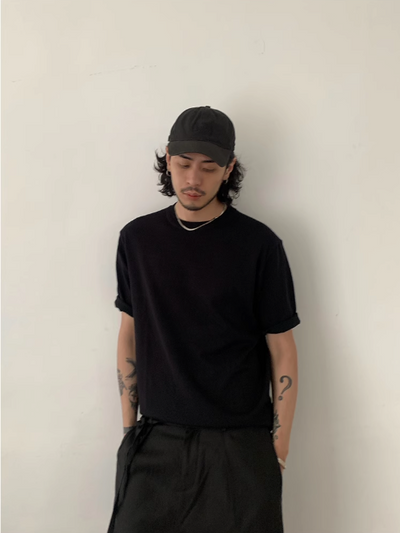 Basic Round Neck Knitted T-Shirt Korean Street Fashion T-Shirt By In Knots Shop Online at OH Vault