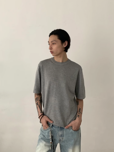 Basic Round Neck Knitted T-Shirt Korean Street Fashion T-Shirt By In Knots Shop Online at OH Vault